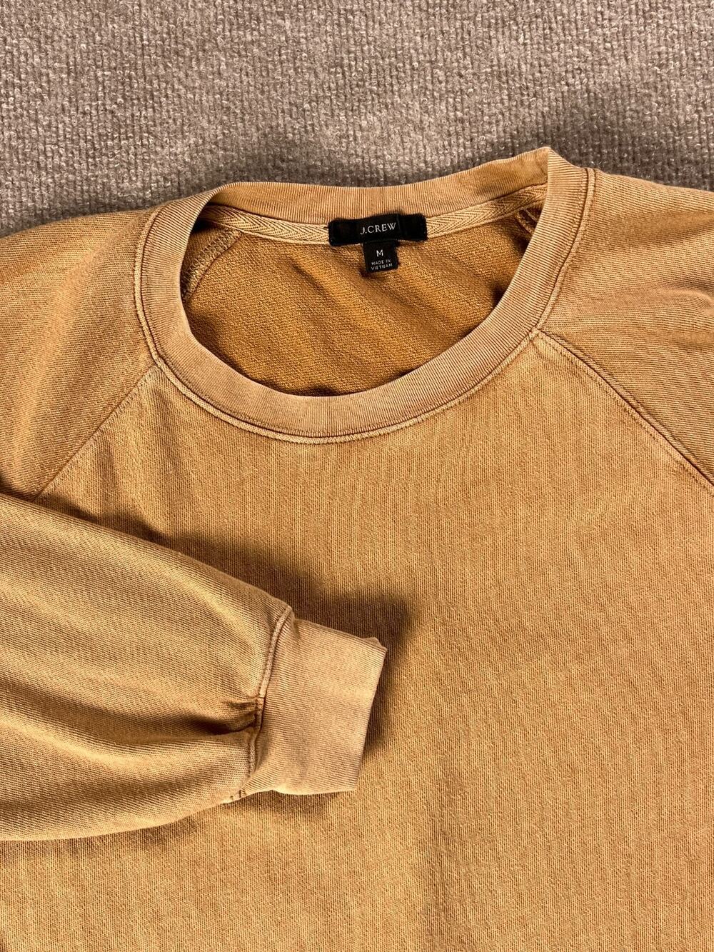 J Crew Sweatshirt Tan Faded Wash Cotton Raglan Crewneck Womens Medium